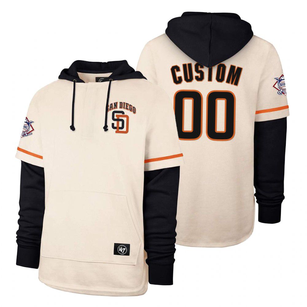 Men San Diego Padres #00 Custom Cream 2021 Pullover Hoodie MLB Jersey->san diego padres->MLB Jersey